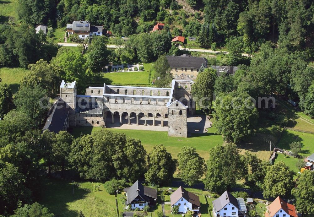 Aerial photograph Paulinzella - View of the ruined abbey Paulinzella in the state of Thuringia. The monastery Paulinzella is located in the village Paulinzella which is a district of the city Königsee- Rottenbach. cms.königsee-rottenbach.de /