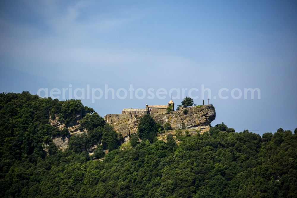 Puigsou del Bassegoda from above - Monastery Rocacorba at Puigsou del Bassegoda on a cliff in Catalonia in Spain