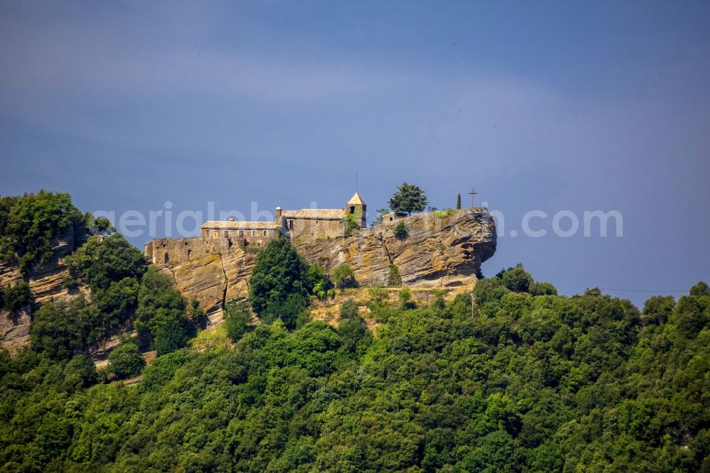 Puigsou del Bassegoda from the bird's eye view: Monastery Rocacorba at Puigsou del Bassegoda on a cliff in Catalonia in Spain