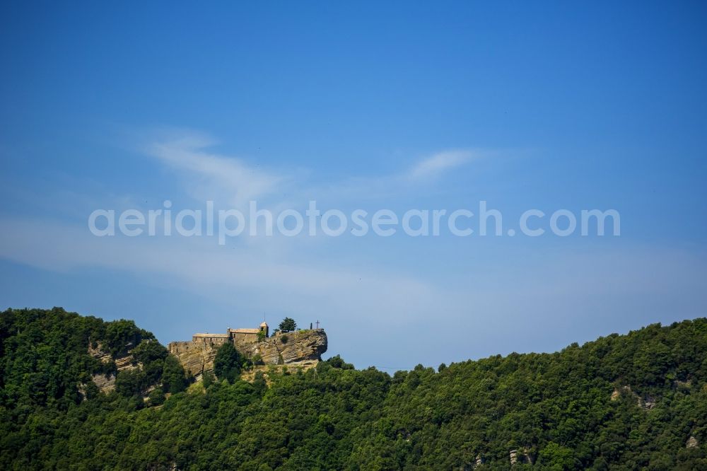 Aerial image Puigsou del Bassegoda - Monastery Rocacorba at Puigsou del Bassegoda on a cliff in Catalonia in Spain