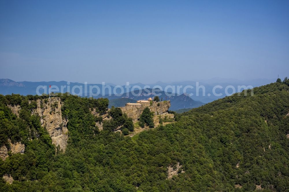 Aerial photograph Puigsou del Bassegoda - Monastery Rocacorba at Puigsou del Bassegoda on a cliff in Catalonia in Spain