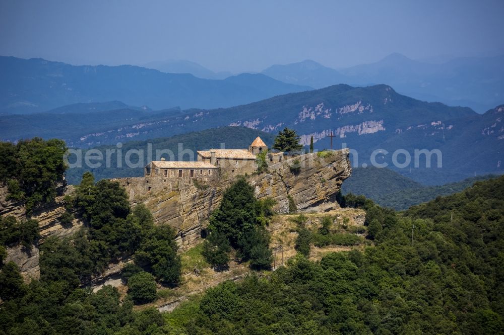 Puigsou del Bassegoda from above - Monastery Rocacorba at Puigsou del Bassegoda on a cliff in Catalonia in Spain