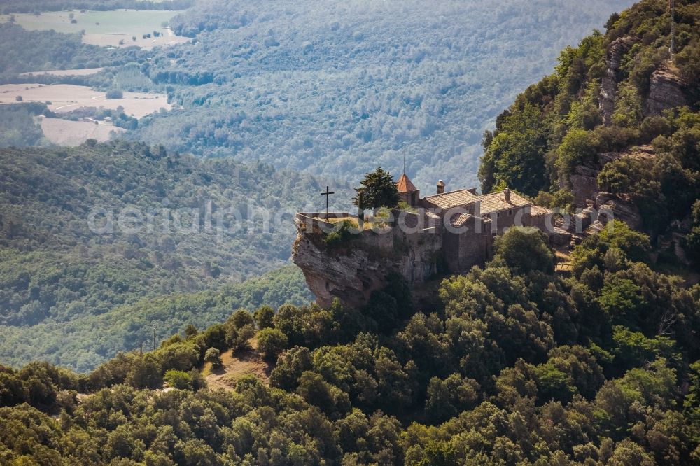 Sant Marti de Llemena from above - View of the abbey Rocacorba in Sant Marti de Llemena in the Province of Girona in Spain