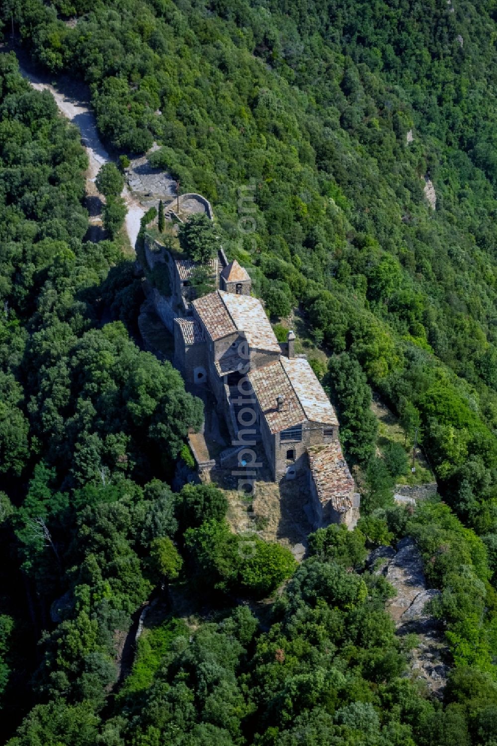 Aerial photograph Sant Marti de Llemena - View of the abbey Rocacorba in Sant Marti de Llemena in the Province of Girona in Spain