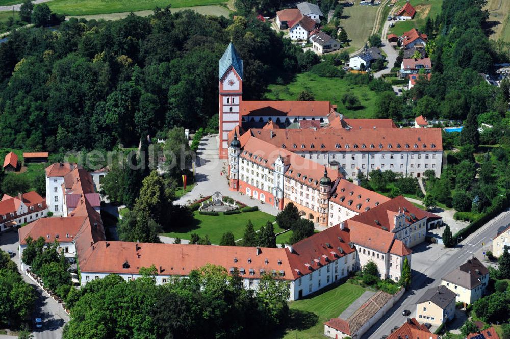 Aerial photograph Scheyern - Das Kloster Scheyern an der Schyrenstraße in Scheyern, Bayern. Die Abtei gehört der Bayerischen Benediktinerkongregation an. Papst Benedikt XVI besuchte zu seinen Kardinalszeiten oft dieses Kloster, da er die Ruhe dort schätzte. The Scheyern Abbey at the street Schyrenstrasse in Scheyern, Bavaria. The priory is a house of the Benedictine Order. Pope Benedikt XVI often visited the place in his times as a cardinal, he appreciated the silence there.