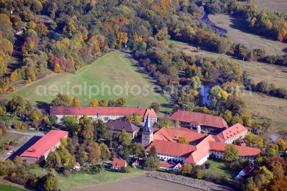 Wöltingerode from the bird's eye view: View of the monastery in Wöltingerode in the state Lower Saxony. The monasery, once founded as a Benedictine monastery, today is used as a cloister hotel and for a distillery