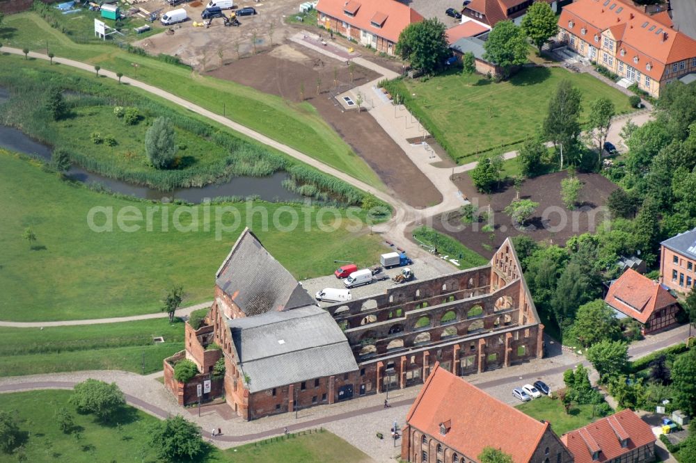 Aerial image Bad Doberan - Monastary in Bad Doberan in the state Mecklenburg - Western Pomerania, Germany. Ruin of the outbuilding of the former Cistercian monastery. It was built around 1290 and contained store-rooms, a brewery, distillery, malt mill and the monastery mill in the west wing