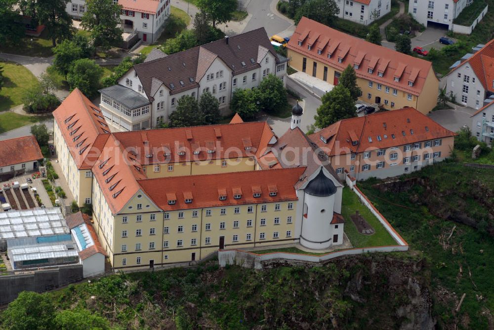 Aerial image Gammertingen / OT Mariaberg - Blick auf die Klosterkirche in Mariaberg, Ortsteil der Gemeinde Gammertingen. Die barocke Mariaberger Klosterkirche steht unter Denkmalschutz. Mit ihren hoch geschwungenen Bögen und ihrer klaren Akustik bildet die Mariaberger Klosterkirche den passenden Rahmen für Konzerte. Mariaberger Heime e.V., Klosterhof 1, 72501 Gammertingen / OT Mariaberg, Tel.: 07124 / 923-0