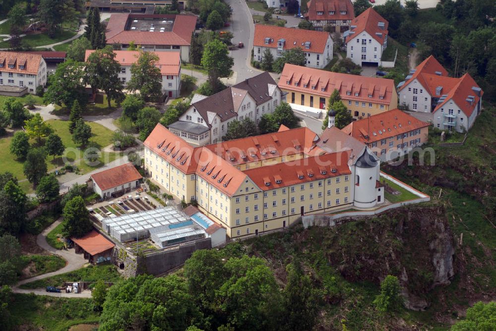 Aerial photograph Gammertingen / OT Mariaberg - Blick auf die Klosterkirche in Mariaberg, Ortsteil der Gemeinde Gammertingen. Die barocke Mariaberger Klosterkirche steht unter Denkmalschutz. Mit ihren hoch geschwungenen Bögen und ihrer klaren Akustik bildet die Mariaberger Klosterkirche den passenden Rahmen für Konzerte. Mariaberger Heime e.V., Klosterhof 1, 72501 Gammertingen / OT Mariaberg, Tel.: 07124 / 923-0