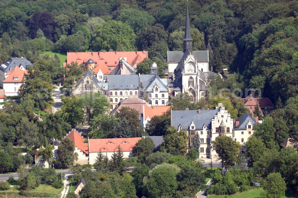 Aerial photograph Schulpforte - Strasse der Romanik: Die Landesschule Pforta in Schulpforte ist ein Internatsgymnasium, war jedoch ursprünglich ein Kloster. Anschrift / Kontakt: Landesschule Pforta, Schulstraße 12, D-06628 Schulpfort, Deutschland; Tel.: ++49 - (0)34463 / 35 171 (Sekretariat, Fr. Keller); Fax: ++49 - (0)34463 / 26839; E-Mail: info@landesschule-pforta.de