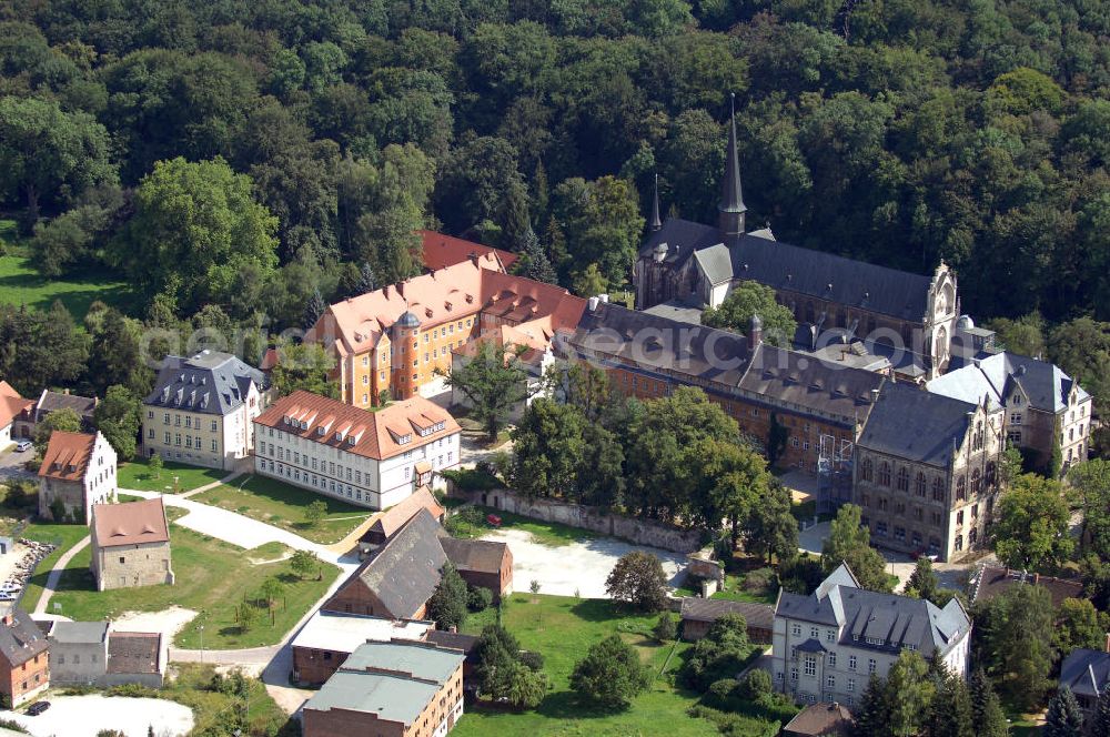 Aerial photograph Schulpforte - Strasse der Romanik: Die Landesschule Pforta in Schulpforte ist ein Internatsgymnasium, war jedoch ursprünglich ein Kloster. Anschrift / Kontakt: Landesschule Pforta, Schulstraße 12, D-06628 Schulpfort, Deutschland; Tel.: ++49 - (0)34463 / 35 171 (Sekretariat, Fr. Keller); Fax: ++49 - (0)34463 / 26839; E-Mail: info@landesschule-pforta.de