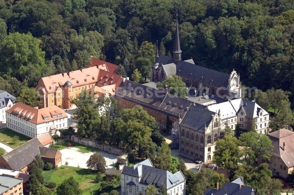 Schulpforte from above - Strasse der Romanik: Die Landesschule Pforta in Schulpforte ist ein Internatsgymnasium, war jedoch ursprünglich ein Kloster. Anschrift / Kontakt: Landesschule Pforta, Schulstraße 12, D-06628 Schulpfort, Deutschland; Tel.: ++49 - (0)34463 / 35 171 (Sekretariat, Fr. Keller); Fax: ++49 - (0)34463 / 26839; E-Mail: info@landesschule-pforta.de