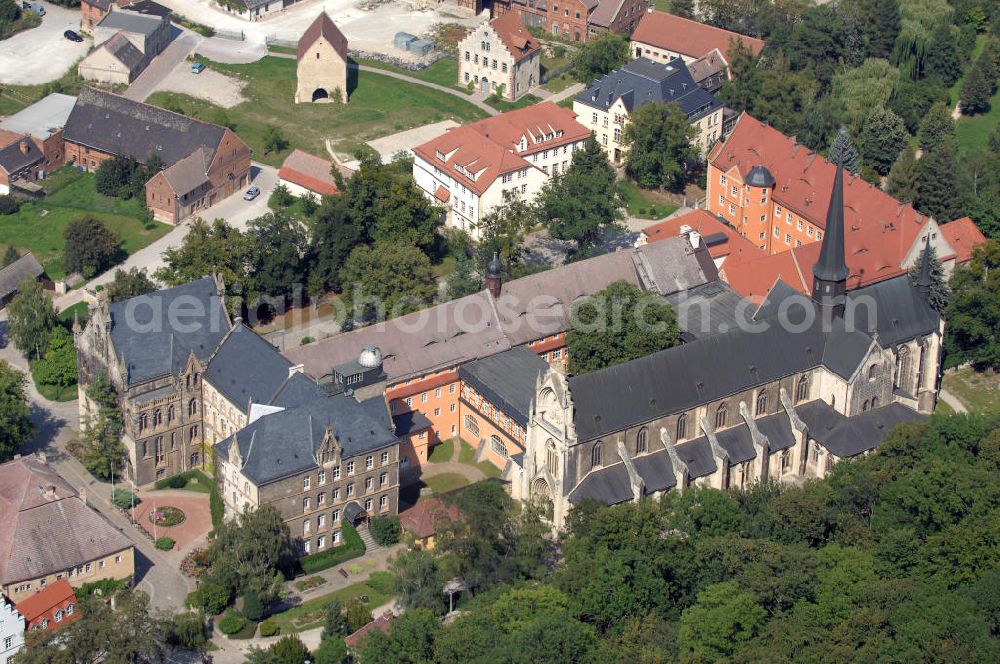 Aerial image Schulpforte - Strasse der Romanik: Die Landesschule Pforta in Schulpforte ist ein Internatsgymnasium, war jedoch ursprünglich ein Kloster. Anschrift / Kontakt: Landesschule Pforta, Schulstraße 12, D-06628 Schulpfort, Deutschland; Tel.: ++49 - (0)34463 / 35 171 (Sekretariat, Fr. Keller); Fax: ++49 - (0)34463 / 26839; E-Mail: info@landesschule-pforta.de