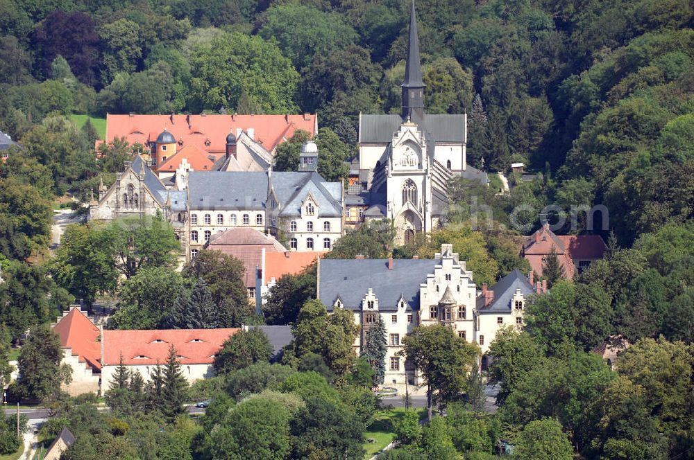 Aerial photograph Schulpforte - Strasse der Romanik: Die Landesschule Pforta in Schulpforte ist ein Internatsgymnasium, war jedoch ursprünglich ein Kloster. Anschrift / Kontakt: Landesschule Pforta, Schulstraße 12, D-06628 Schulpfort, Deutschland; Tel.: ++49 - (0)34463 / 35 171 (Sekretariat, Fr. Keller); Fax: ++49 - (0)34463 / 26839; E-Mail: info@landesschule-pforta.de