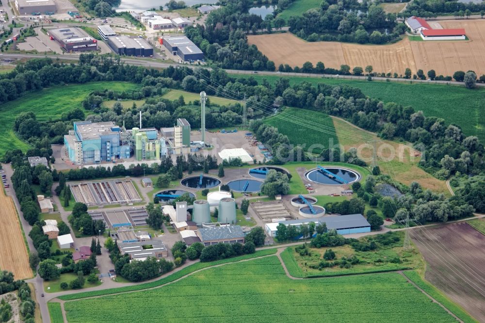 Aerial photograph Olching - Sewage works Basin and purification steps for waste water treatment in Olching in the state Bavaria, Germany