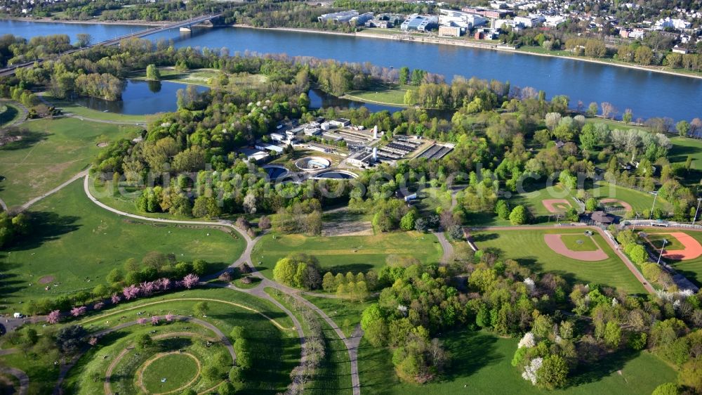 Aerial image Bonn - Sewage treatment plant in the Rheinaue in Bonn in the state North Rhine-Westphalia, Germany