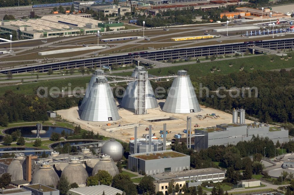 München from the bird's eye view: Construction site for the new building von Faulturm- Anlagen in Klaerwerk Gut Grosslappen of Stadtwerke Muenchen GmbH in the district Schwabing-Freimann in Munich in the state Bavaria, Germany