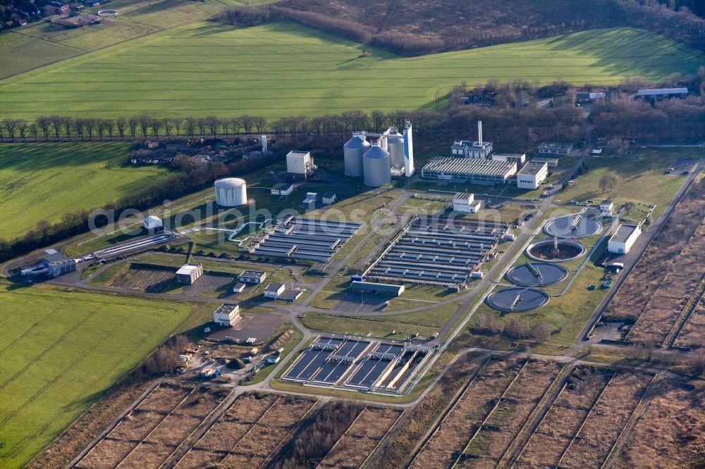 Aerial photograph Berlin - View on the wastewater treatment plant ( WWTP ) Muenchehofe of the Berlin Water Works in the Dahlwitzer Landstraße. The sewage disposal facility is located in the municipality Hoppegarten, which belongs to the district Märkisch-Oderland in the federal state of Brandenburg