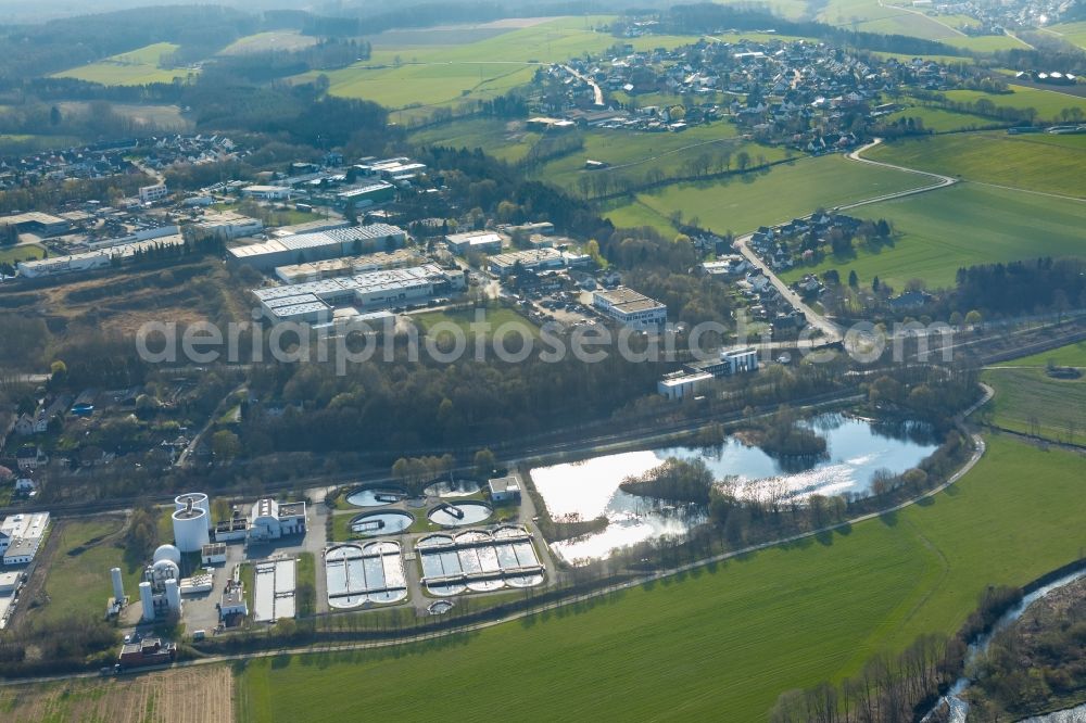 Arnsberg from the bird's eye view: Sewage works Basin and purification steps for waste water treatment in Arnsberg in the state North Rhine-Westphalia, Germany