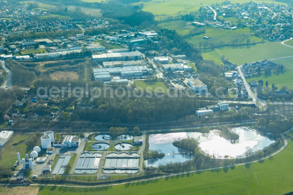 Aerial image Arnsberg - Sewage works Basin and purification steps for waste water treatment in Arnsberg in the state North Rhine-Westphalia, Germany