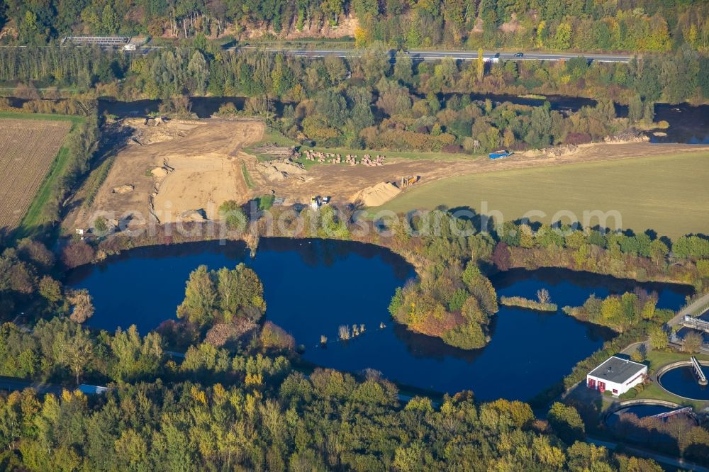 Arnsberg from the bird's eye view: Sewage works Basin and purification steps for waste water treatment in Arnsberg in the state North Rhine-Westphalia, Germany