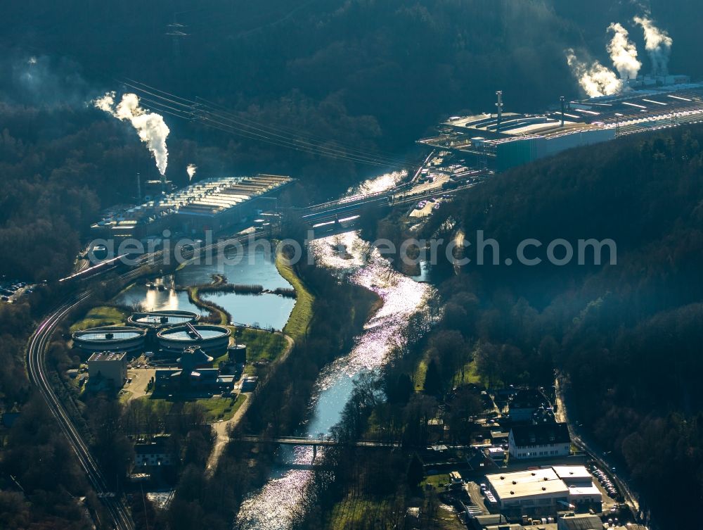 Aerial photograph Iserlohn - Sewage works Basin and purification steps for waste water treatment on Bergstrasse in the district Hohenlimburg in Iserlohn in the state North Rhine-Westphalia, Germany