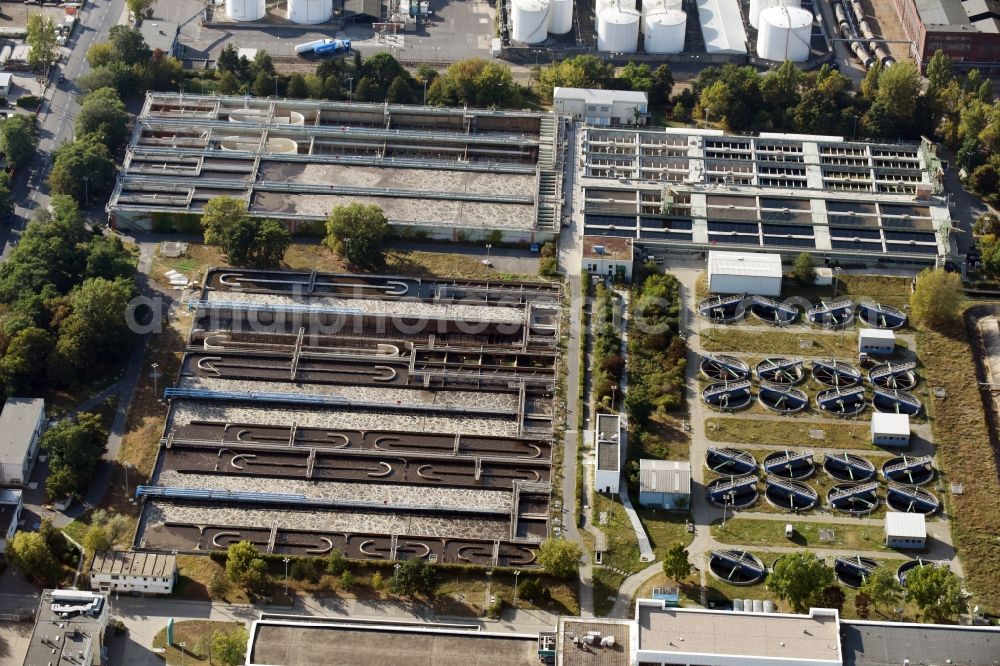 Aerial image Berlin - Sewage works Basin and purification steps for waste water treatment of Berliner Wasserbetriebe destrict Ruhleben in Berlin