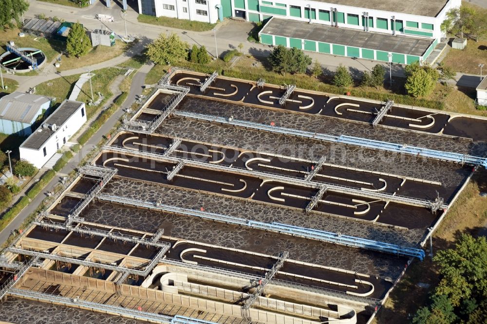 Berlin from above - Sewage works Basin and purification steps for waste water treatment of Berliner Wasserbetriebe destrict Ruhleben in Berlin