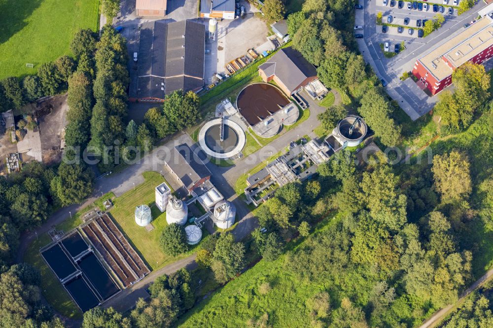 Brüggen from above - Sewage works Basin and purification steps for waste water treatment on street Nauenweg in Brueggen in the state North Rhine-Westphalia, Germany