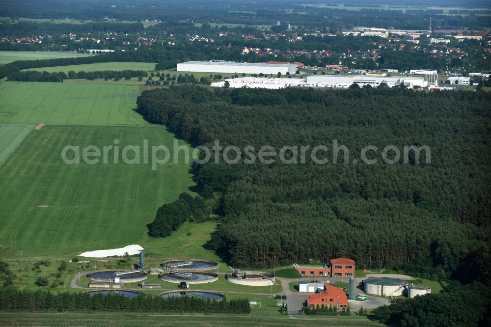 Aerial image Cumlosen - Sewage works Basin and purification steps for waste water treatment in Cumlosen in the state Brandenburg