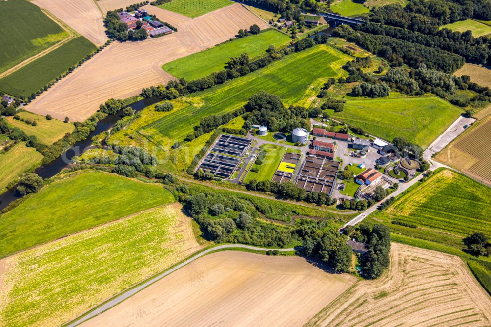 Datteln from above - Sewage works Basin and purification steps for waste water treatment Lippeverband on street Zum Ringofen in Datteln at Ruhrgebiet in the state North Rhine-Westphalia, Germany