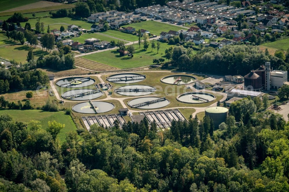 Aerial photograph Dornbirn - Sewage works Basin and purification steps for waste water treatment in Dornbirn in Vorarlberg, Austria