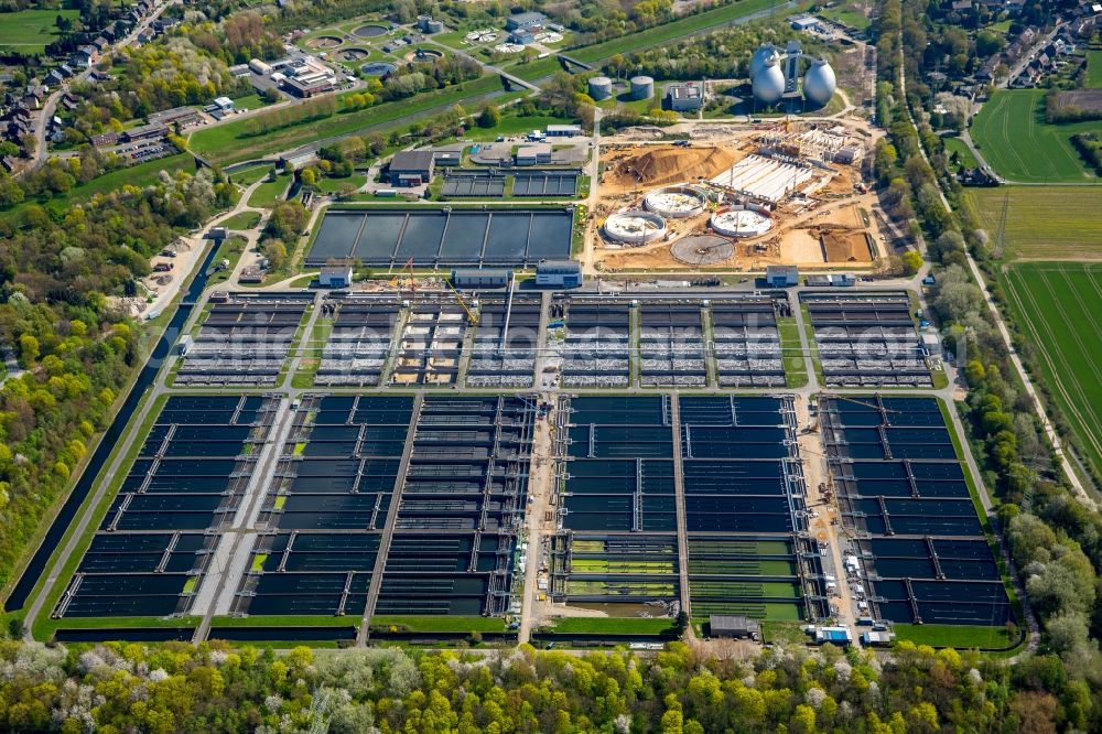 Aerial image Duisburg - Sewage works Basin and purification steps for waste water treatment Emschermuendung in Duisburg in the state North Rhine-Westphalia