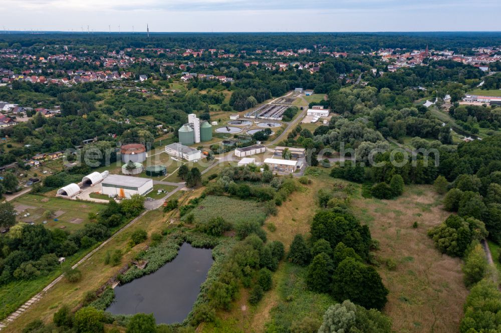Aerial image Eberswalde - Sewage works Basin and purification steps for waste water treatment in Eberswalde in the state Brandenburg, Germany