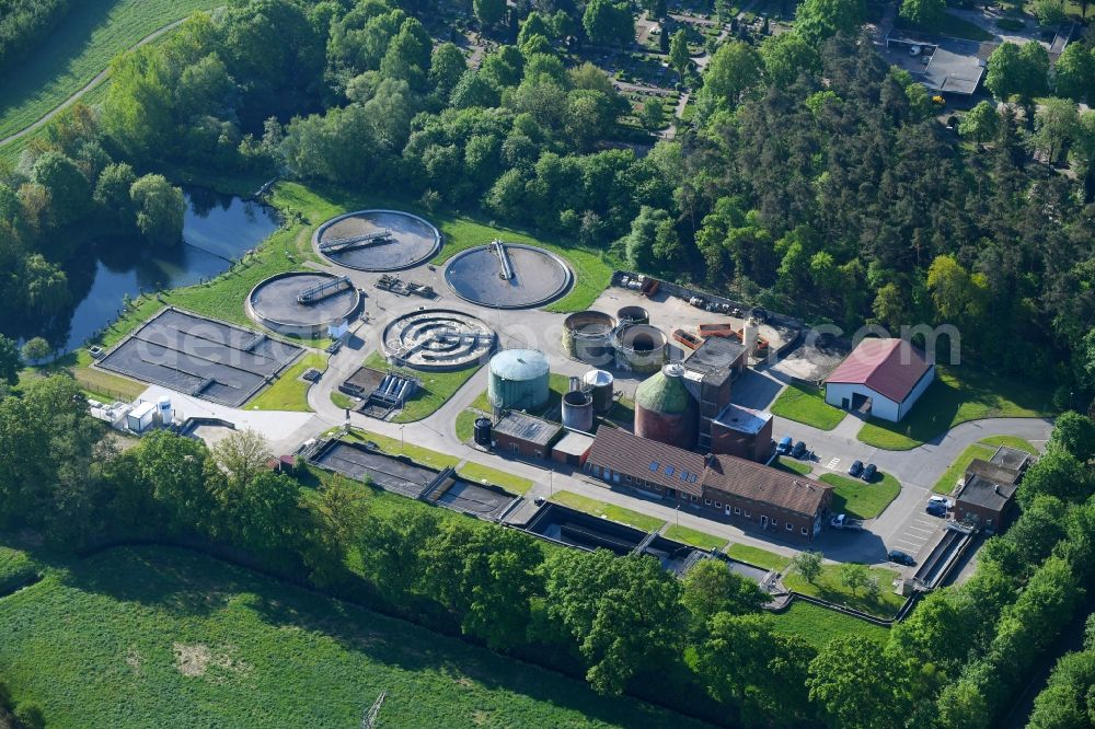 Aerial image Espelkamp - Sewage works Basin and purification steps for waste water treatment in Espelkamp in the state North Rhine-Westphalia, Germany