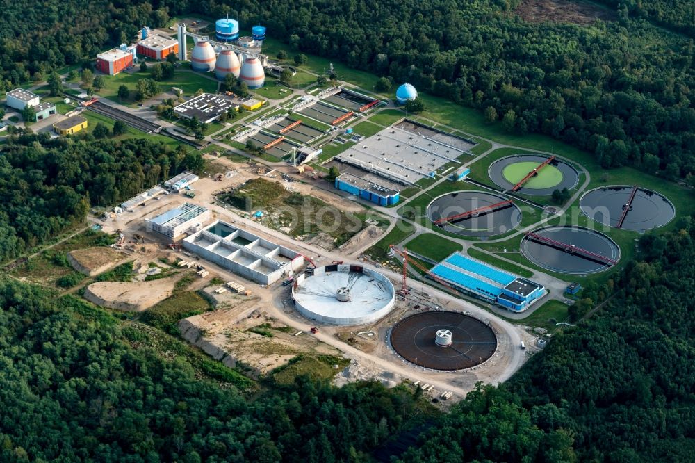 Forchheim from above - Sewage works Basin and purification steps for waste water treatment in Forchheim in the state Baden-Wuerttemberg, Germany