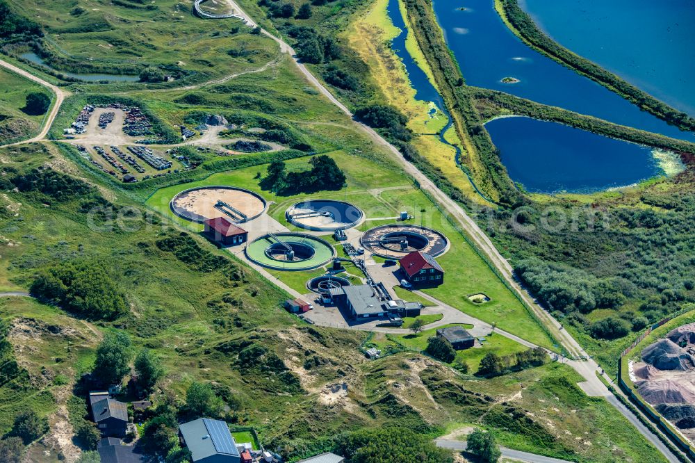 Aerial photograph Norderney - Sewage treatment plant basins and cleaning stages at the harbor on the island of Norderney in the state of Lower Saxony, Germany