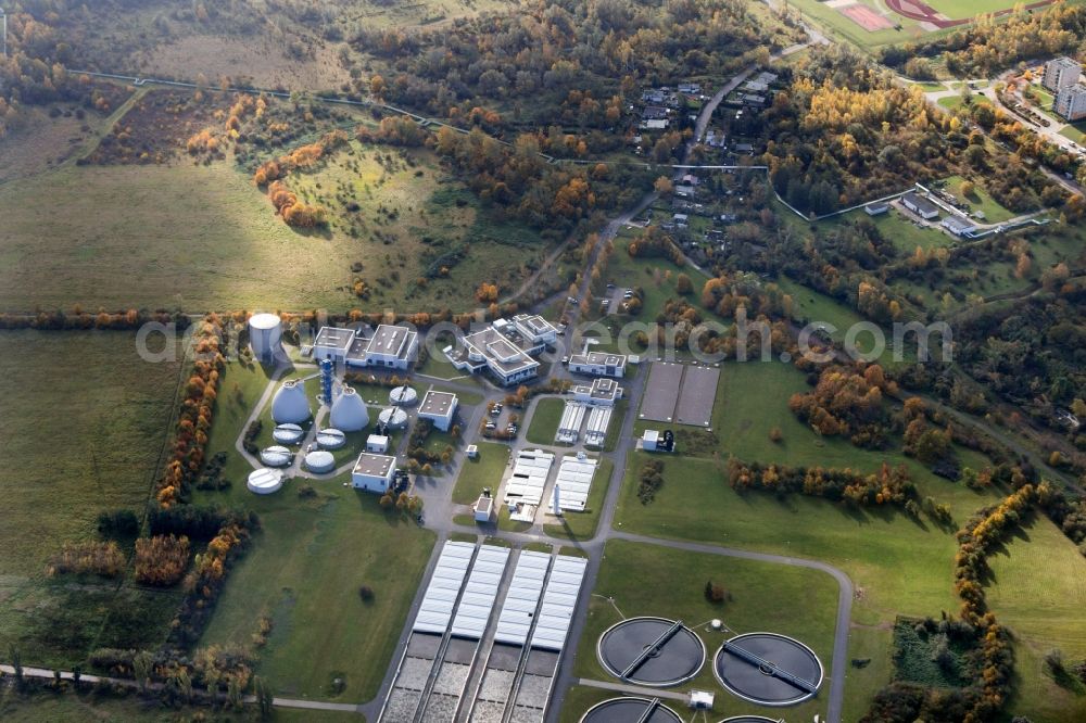 Halle (Saale) from the bird's eye view: Sewage works Basin and purification steps for waste water treatment Halle Nord in Halle (Saale) in the state Saxony-Anhalt