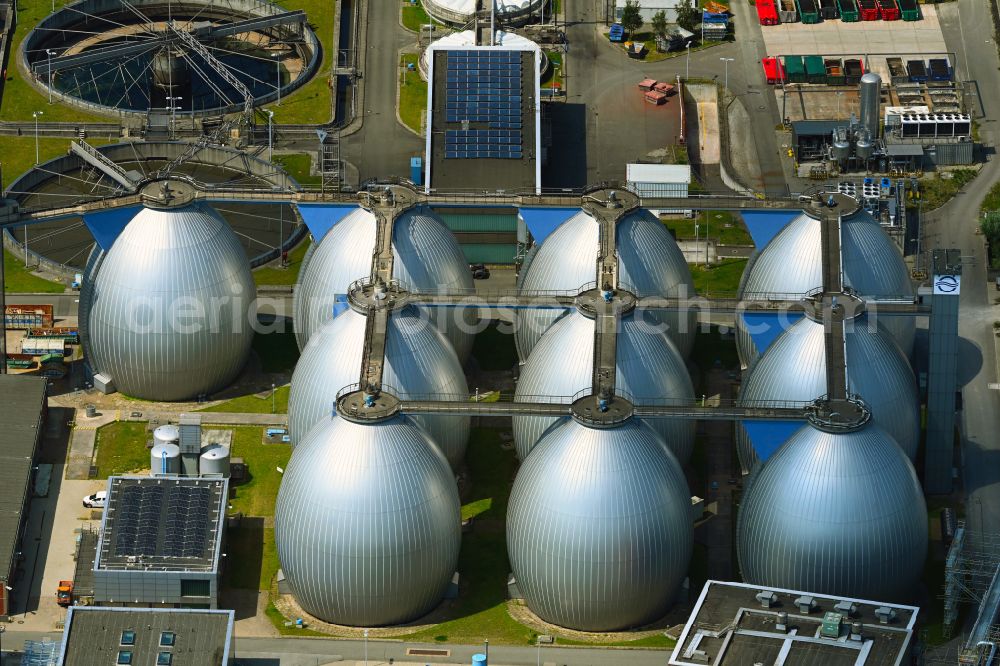 Aerial photograph Hamburg - Sewage works Basin and purification steps for waste water treatment of Hamburger Stadtentwaesserung on Koehlbranddeich in the district Steinwerder in Hamburg, Germany