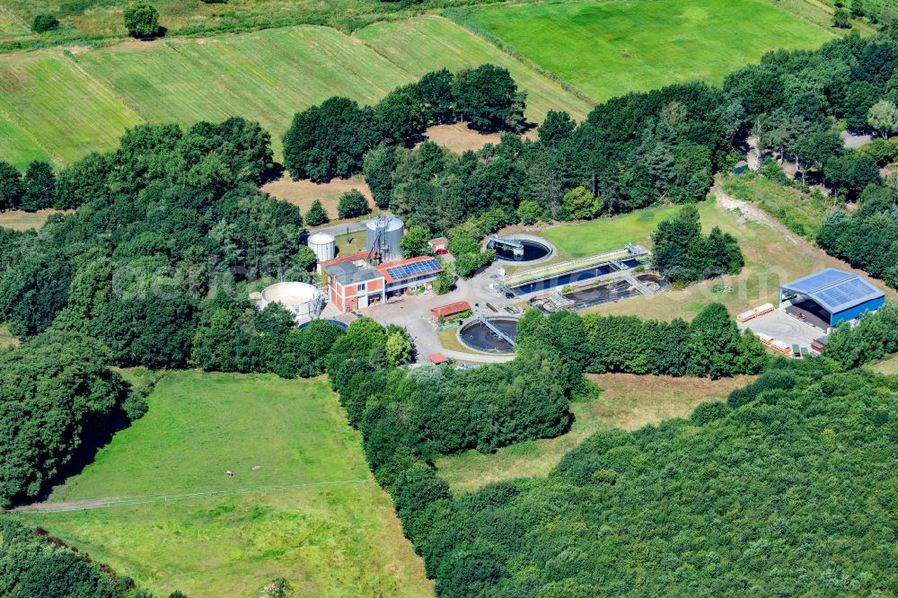 Harsefeld from the bird's eye view: Sewage works Basin and purification steps for waste water treatment in Harsefeld in the state Lower Saxony, Germany