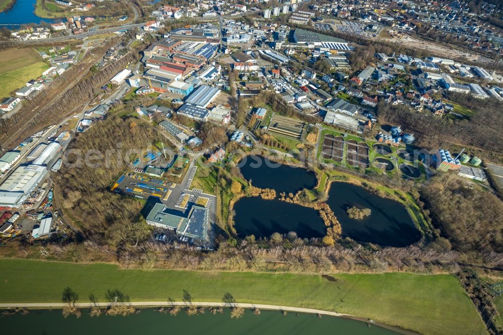 Aerial image Hattingen - Sewage works Basin and purification steps for waste water treatment in Hattingen in the state North Rhine-Westphalia, Germany