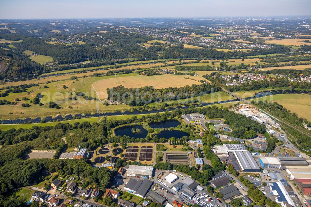 Aerial photograph Hattingen - Sewage works Basin and purification steps for waste water treatment in Hattingen in the state North Rhine-Westphalia, Germany