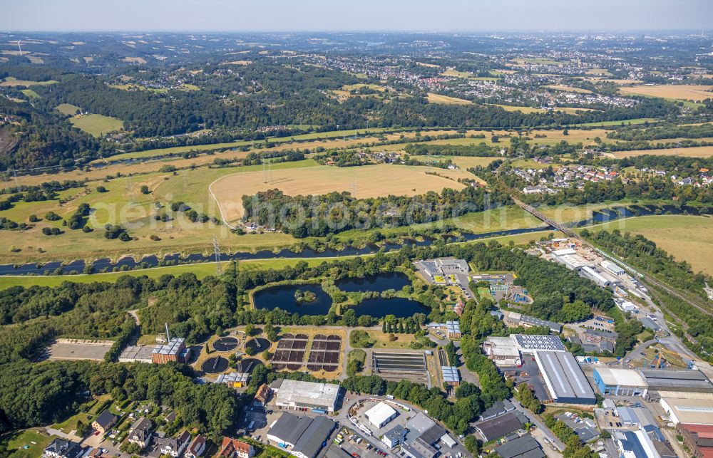 Hattingen from above - Sewage works Basin and purification steps for waste water treatment in Hattingen in the state North Rhine-Westphalia, Germany