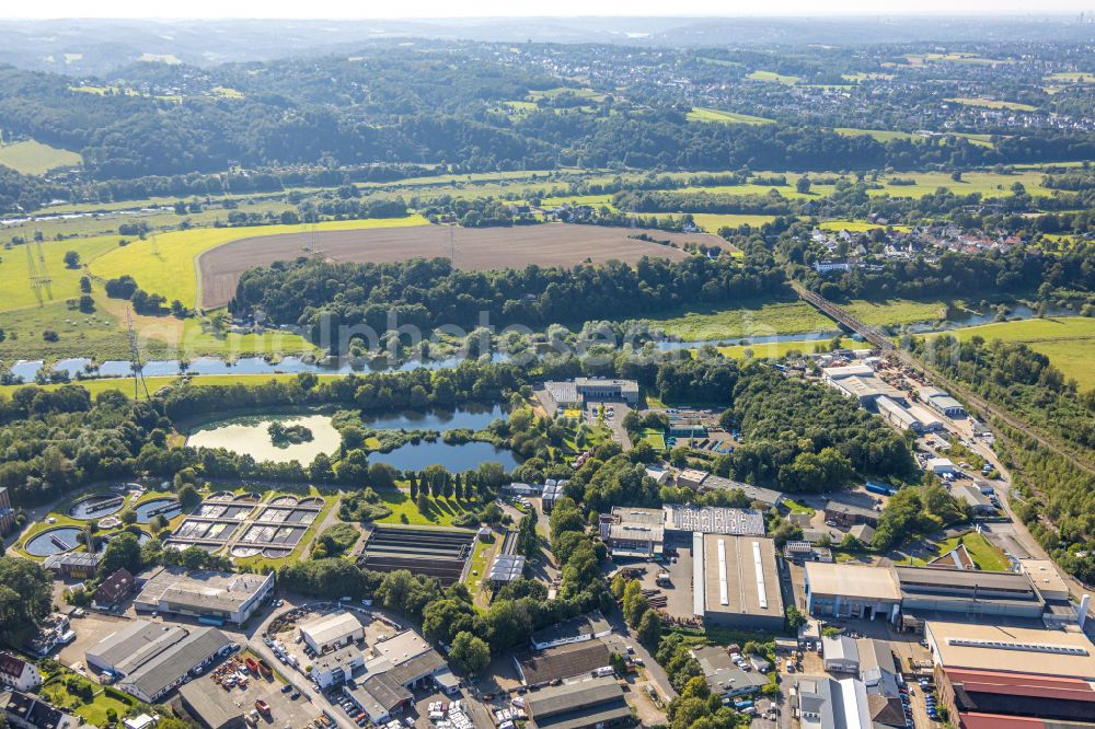 Hattingen from the bird's eye view: Sewage works Basin and purification steps for waste water treatment in Hattingen in the state North Rhine-Westphalia, Germany