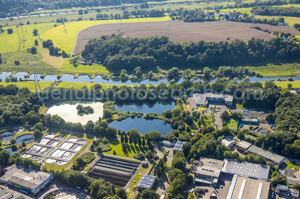 Hattingen from the bird's eye view: Sewage works Basin and purification steps for waste water treatment in Hattingen in the state North Rhine-Westphalia, Germany