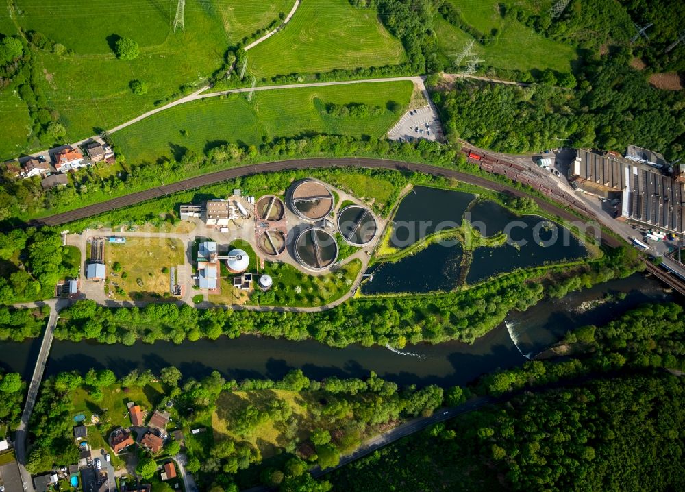 Aerial image Iserlohn - Sewage works Basin and purification steps for waste water treatment of the sewage works at the Berg- street in Letmathe in Iserlohn in the state North Rhine-Westphalia