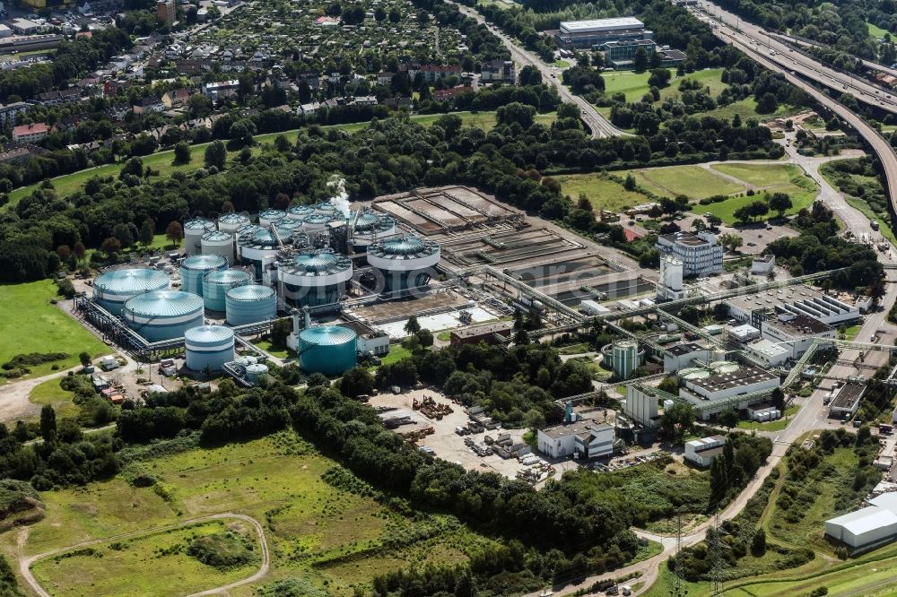 Aerial photograph Leverkusen - Sewage works Basin and purification steps for waste water treatment in Leverkusen in the state North Rhine-Westphalia, Germany