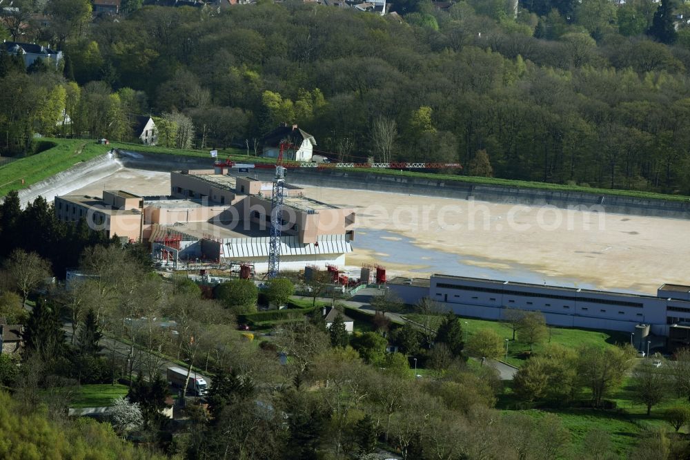 Louveciennes from the bird's eye view: Sewage works Basin and purification steps for waste water treatment on Chemin des Gressets in Louveciennes in Ile-de-France, France