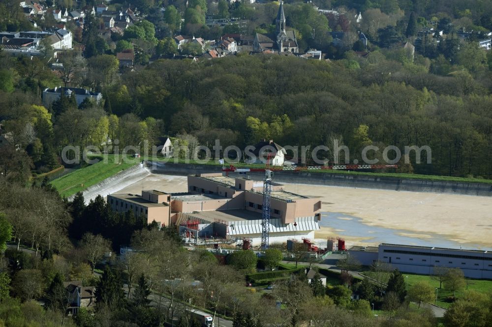 Louveciennes from above - Sewage works Basin and purification steps for waste water treatment on Chemin des Gressets in Louveciennes in Ile-de-France, France