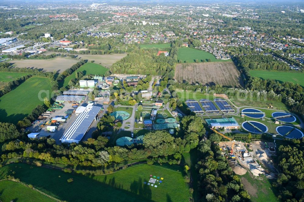 Aerial image Neumünster - Sewage works Basin and purification steps for waste water treatment in Neumuenster in the state Schleswig-Holstein, Germany